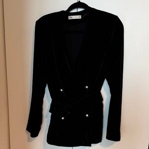 Zara deep Green Velvet Double-Breasted Blazer